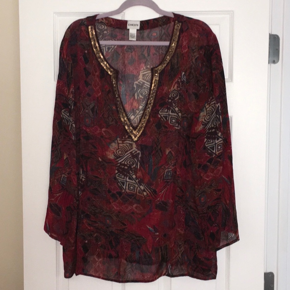 Chico's Red Patterned Women's Top